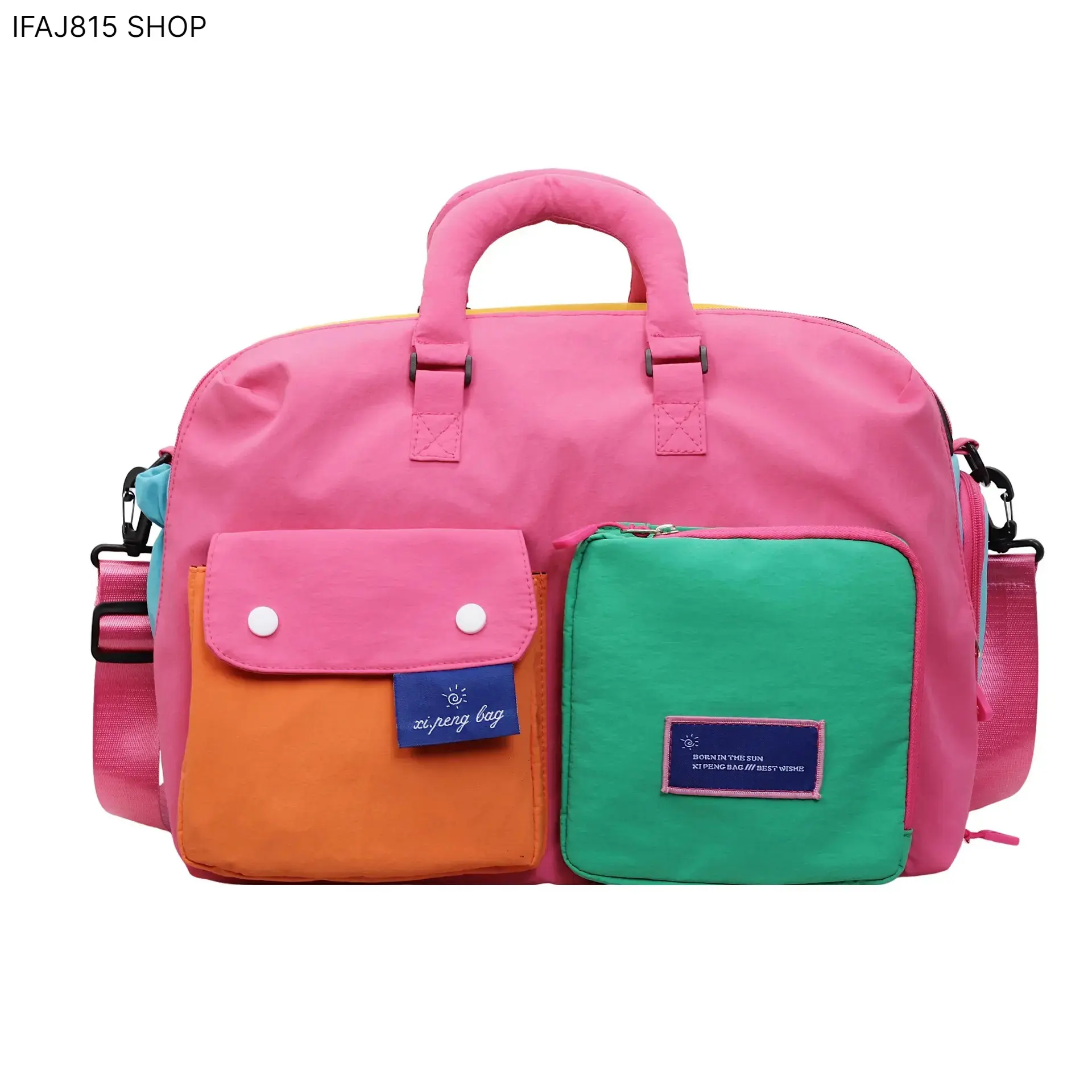 Color Block Weekender Duffle Bag for Women, Large Capacity Foldable Travel Bag, Lightweight Carry On Overnight Bag with Wet Dry Separation, Multi Pocket Gym Travel Tote for Weekend Trip, Vacation, School and Daily Use