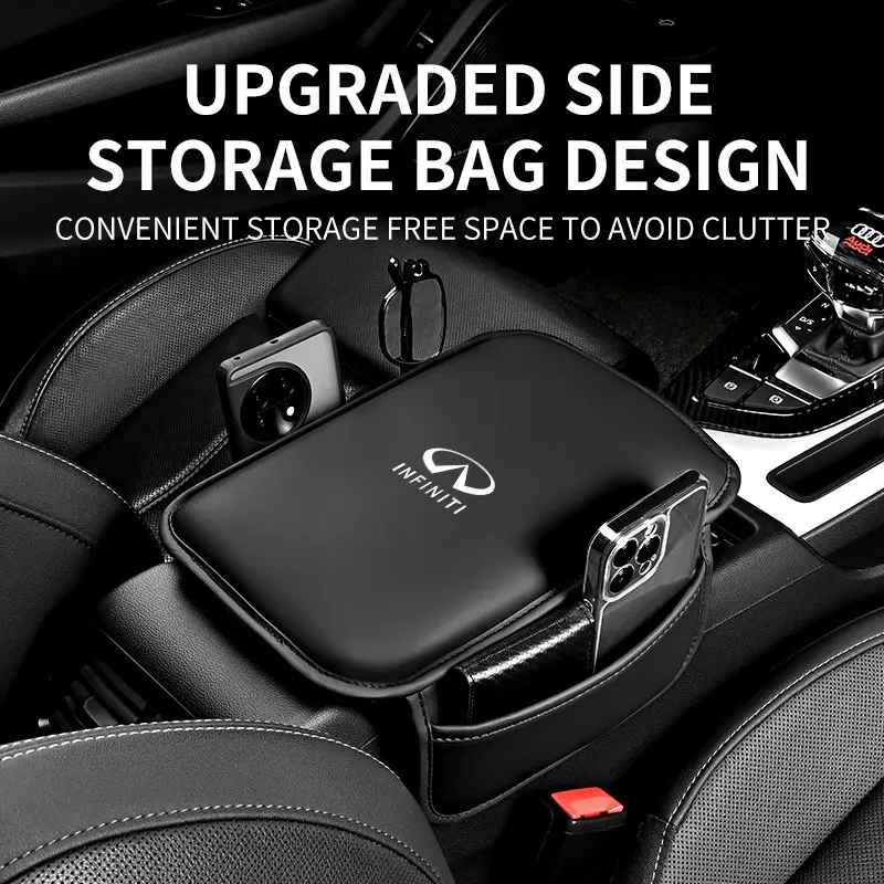 Suitable for Infiniti Q50, Q60, QX50, QX55, QX60, QX65, QX80 – with storage armrest pad, car armrest cushion, leather armrest protector, interior car accessory