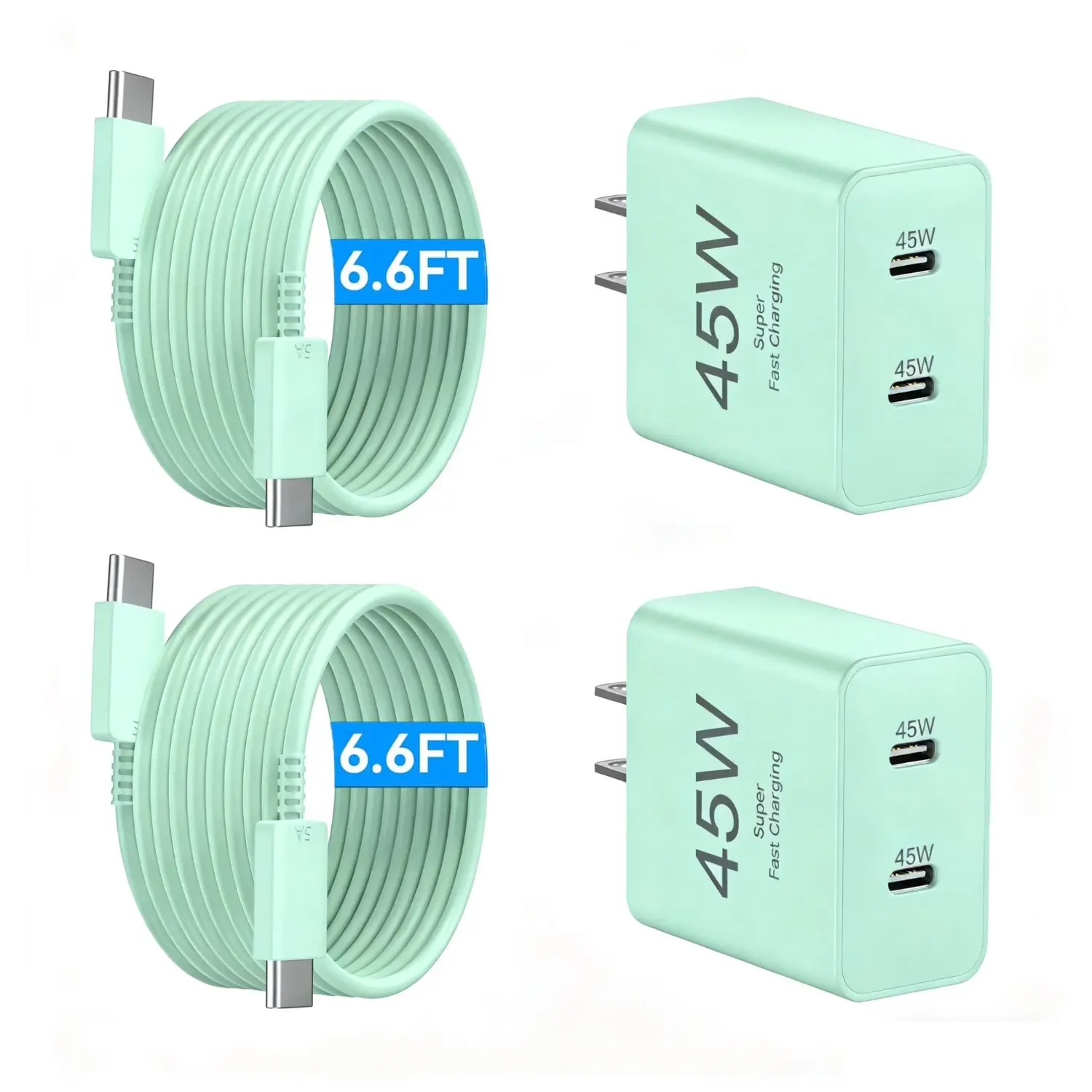 45W Dual USB-C Fast Charger, PD 2-Port Wall Charger Block with 6.6FT Cable for Samsung Galaxy S26 Ultra/S26+/S26, iPhone 17 Pro Max/Pro/Air, Super Fast Charging Adapter