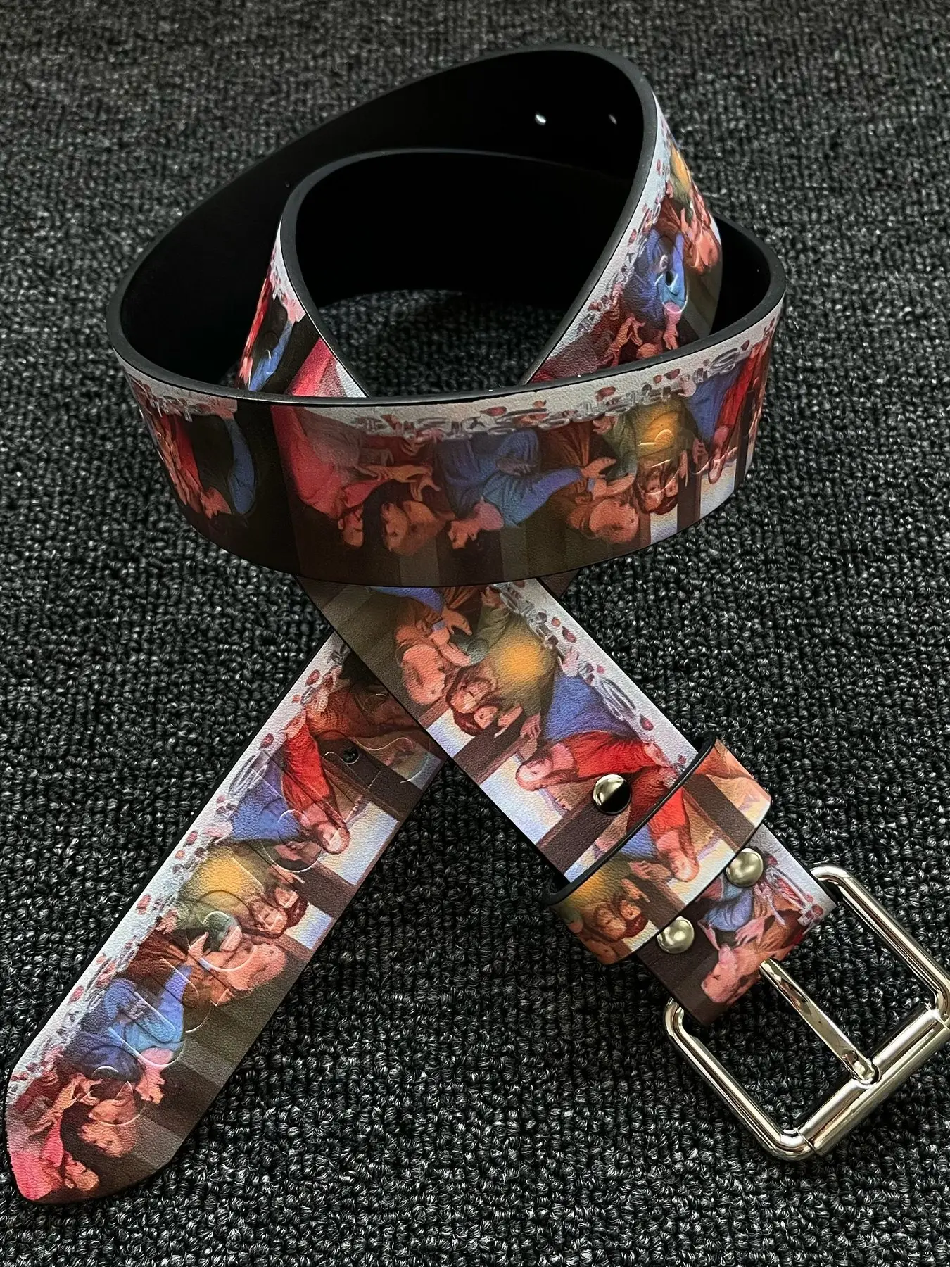 Unisex trendy brand oil painting printed Decorative belt, high street belt, fashionable men's and women's belt, trendy time retro style