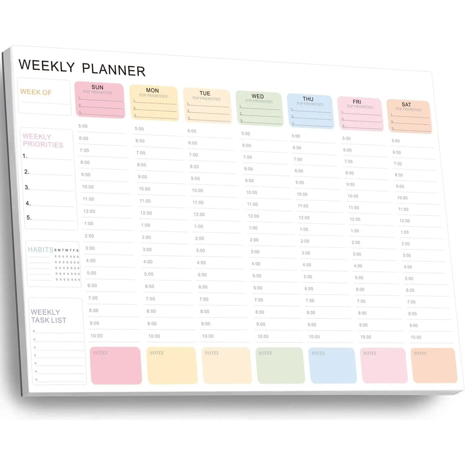 Undated Weekly Hourly Planner Notepad, -Off  Planner,Weekly Planner,Weekly Schedule Planner,Weekly  Notepad(52 Sheets,8.5"x11",Macaron Color)