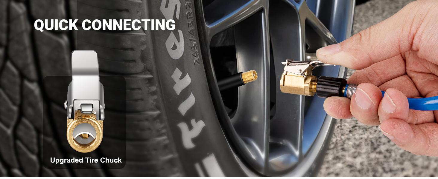 2 Pcs Brass Locking Tire Air Chuck, Tire Inflator Hose Adapter for Twist On Connection Convert to Lock On, No Air Leakage Air Compressor Pump Clip On Tire Chucks, Tire Nozzle with Tire Valve Thread
