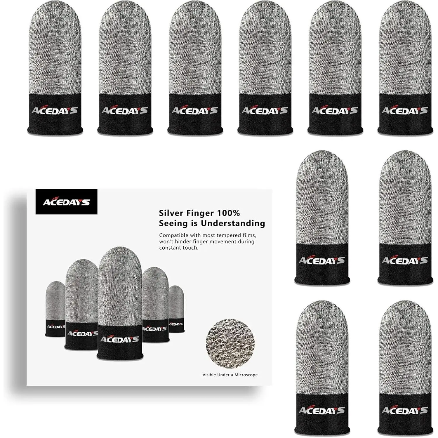 Gaming Finger Sleeves,100% Visible Silver Fibers,Just Right Pressure Breathable Sweatproof,Gaming Gloves for PUBG Mobile Knives Out Call of Duty Mobile (10pcs) M