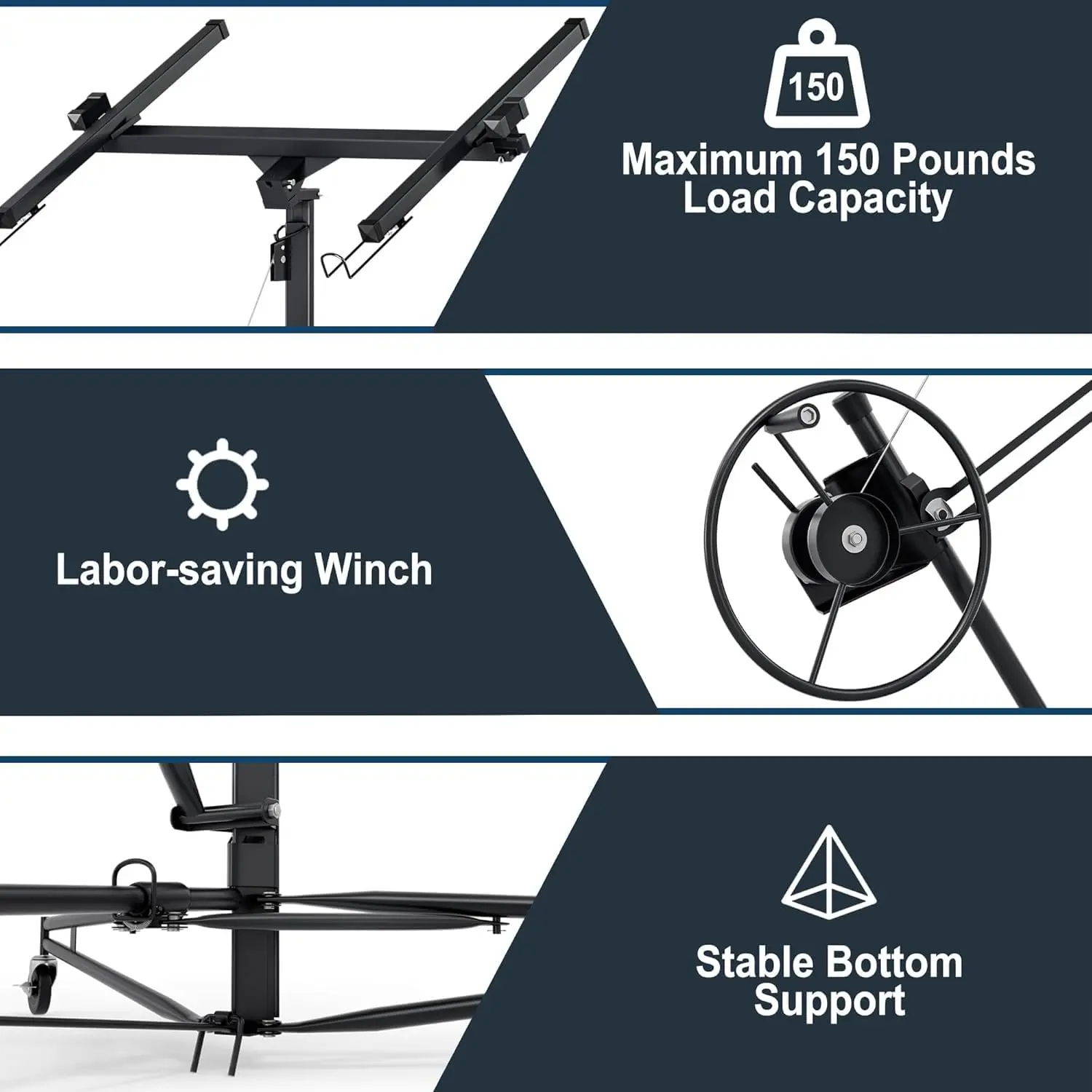 GAOMON 16FT Heavy Duty Drywall Lift, 150lbs Capacity Panel Hoist with 360° Adjustable Telescopic Arm, Foldable Steel Frame, Winch, Locking Casters for Easy Ceiling Installation, Ideal for Industrial Use