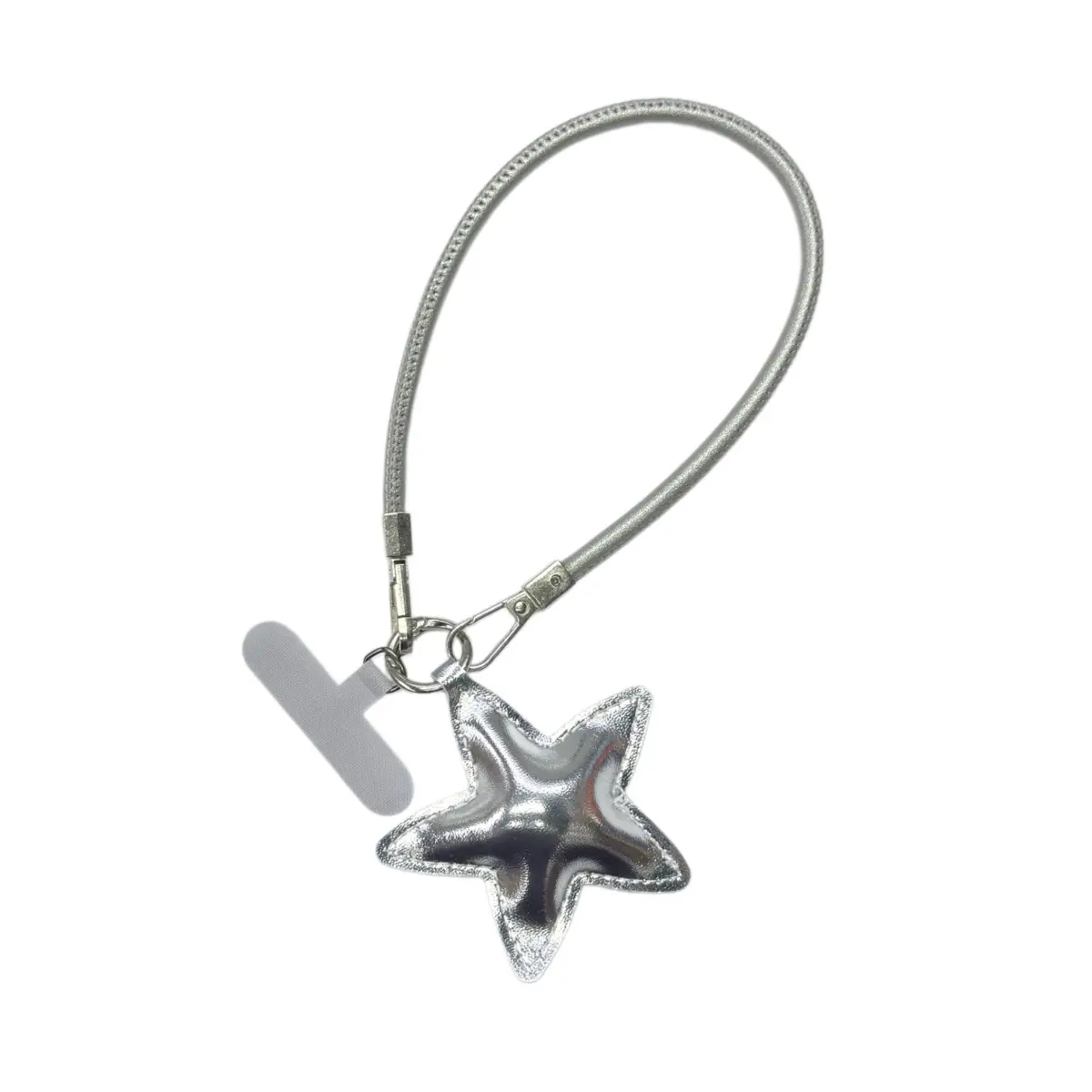 Y2K Metallic Silver Star Phone Wrist Strap 3D Puffy Star Pendant Anti Drop Short Cell Phone Lanyard With Universal Patch Tab Fashion Smartphone Accessory tiktokshopbacktoschool
