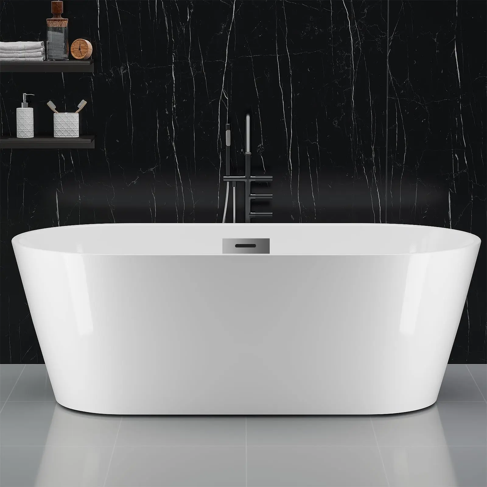 GARVEE59" Freestanding Acrylic Bathtub for Bathroom, Contemporary White Soaking Tub with Chrome Overflow and Drain, Marine Acrylic Material, cUPC Certified