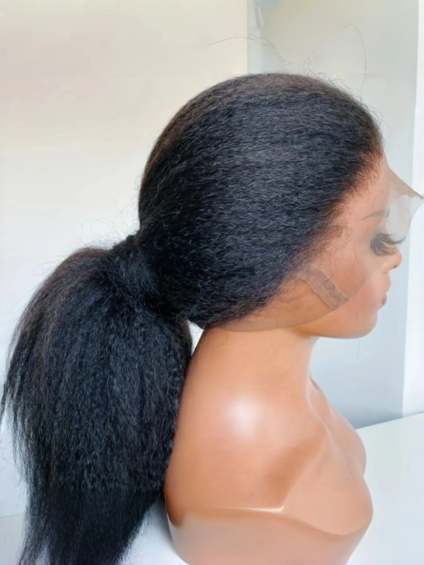 High Density 180% Yaki Fiber Full Head Wig, 13x4 Lace Front, Free Parting, Realistic Human Hair Look, 30 Inches Long, Women's Long Hair Cap