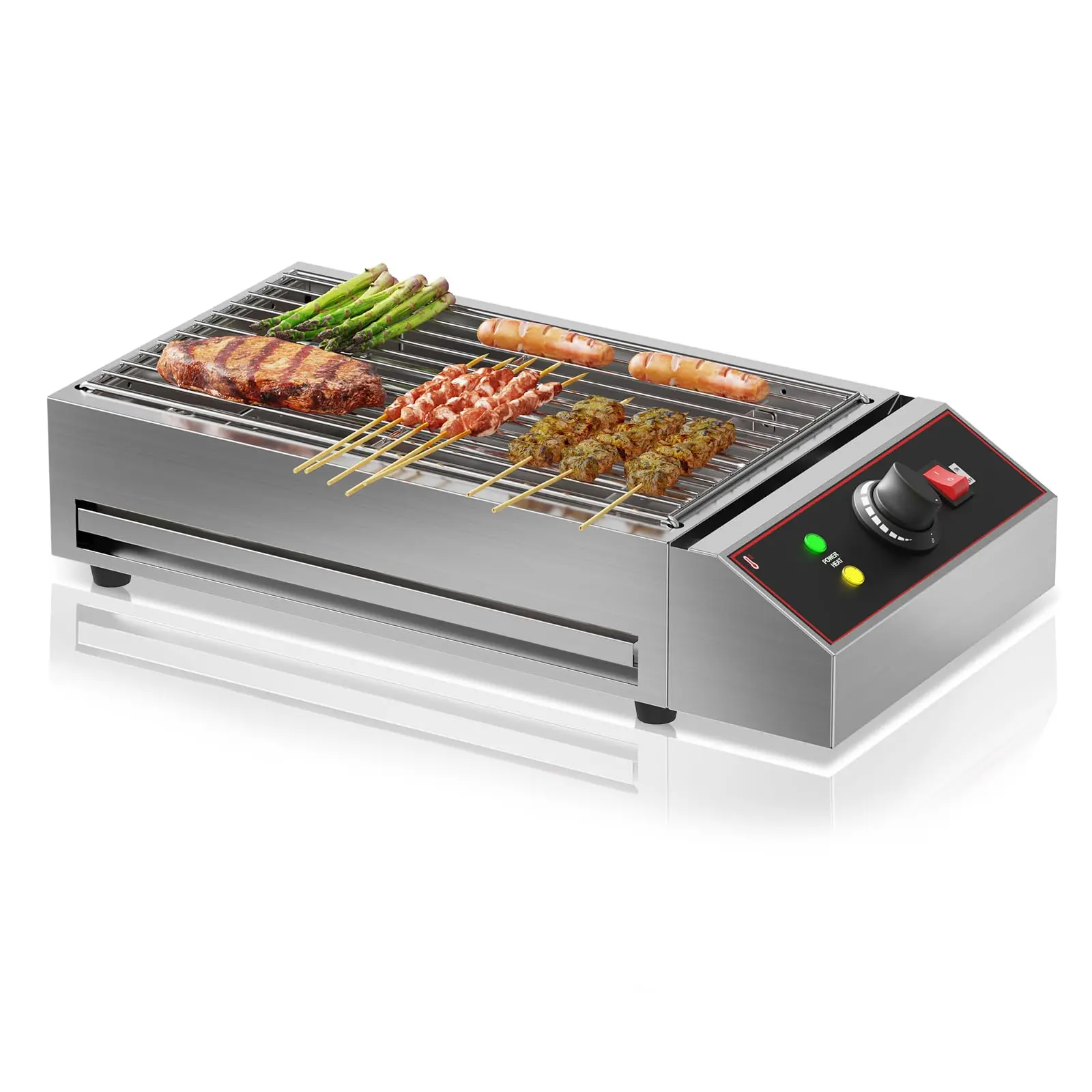 1800W Smokeless Electric Grill for Indoor & Outdoor BBQ, Commercial Stainless Steel Countertop Griddle with 122°F-572°F Adjustable Temperature