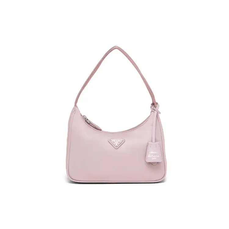 Prada Re-Edition Triangle Logo Solid Fabric Underarm Handbag for Women, Pink