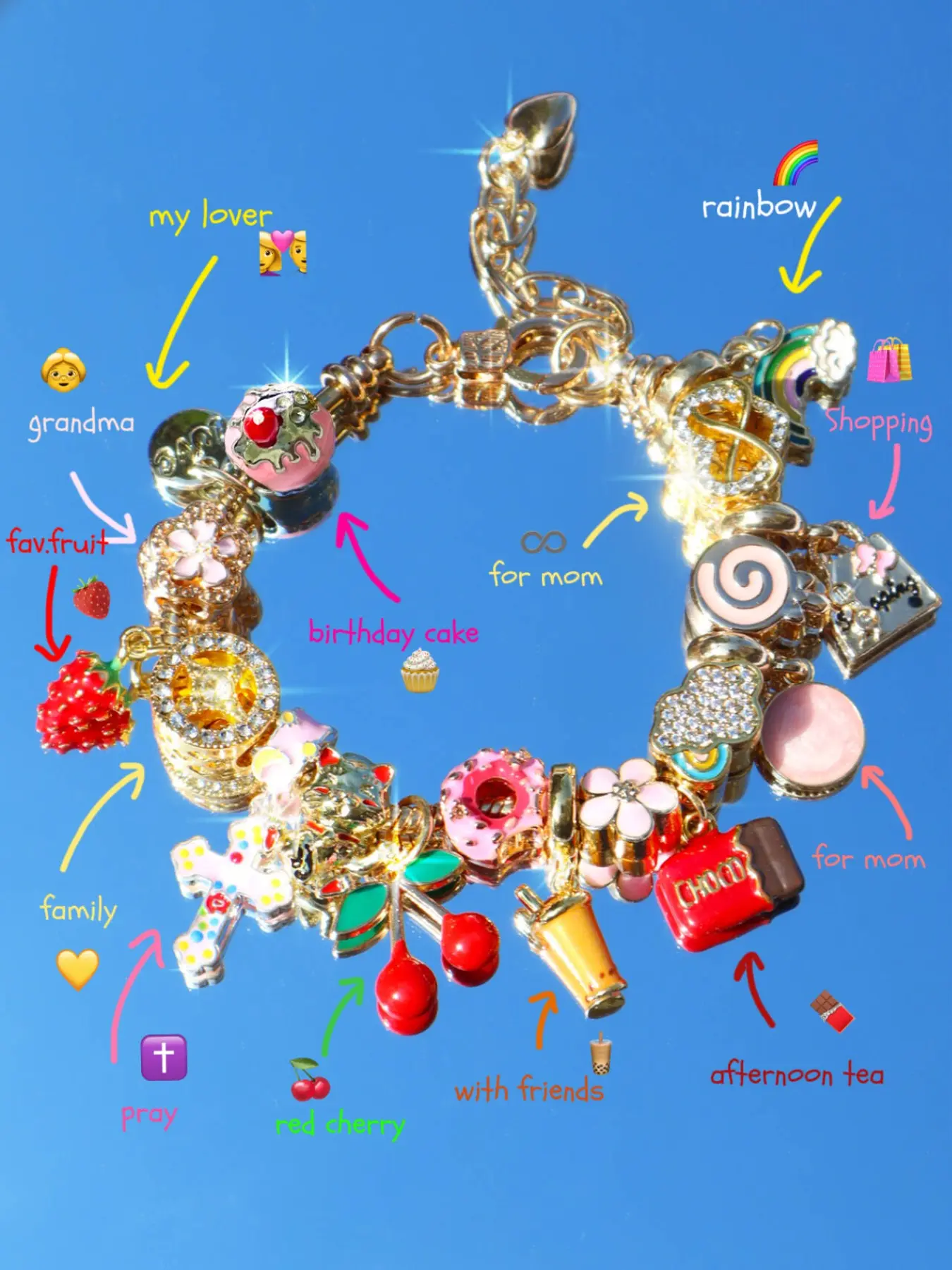 Summer Fun Fruit DIY Fashionable Charm Bracelet, Cute Cherry Toast Bracelet, Strawberry Bracelet, Sakura Design, Perfect Gift Idea