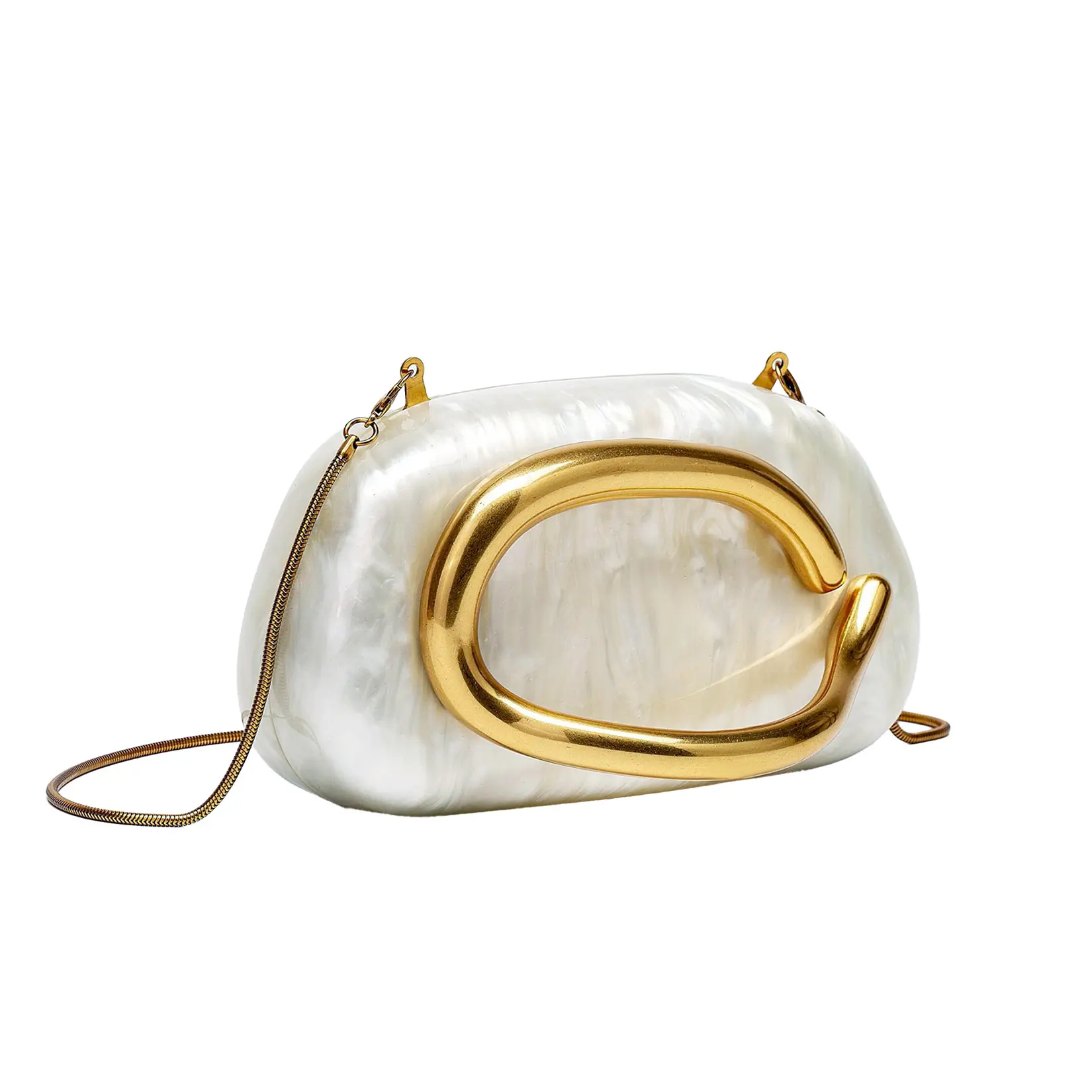 Elegant Acrylic Evening Handbag for Women – Vintage Gold Handle – Detachable Metal Chain – Offtone Purse for Weddings, Parties, Formal Events – Handheld or Crossbody, Size: 19.5×10.5×7cm