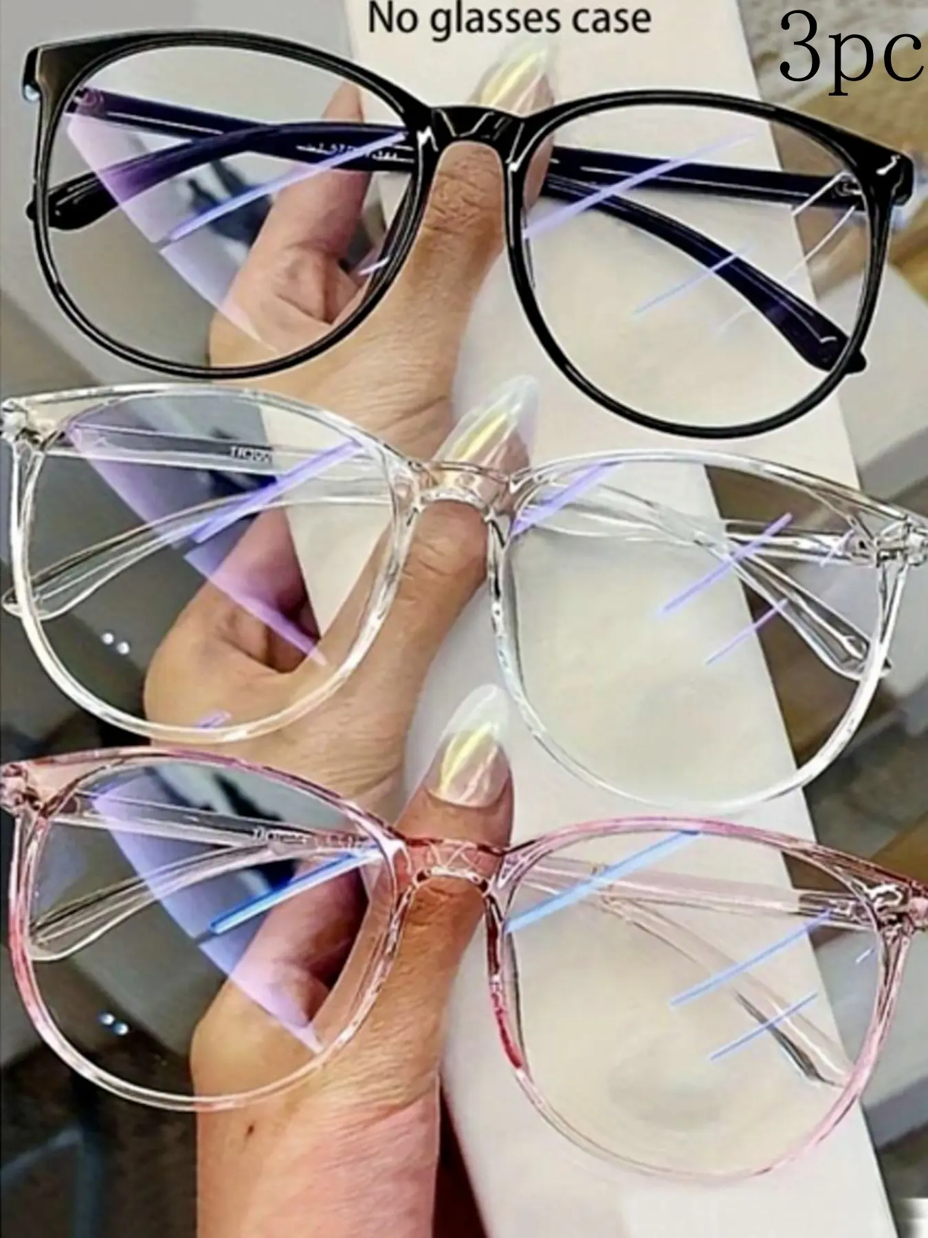 3pc New Transparent Retro Eyeglass Frames, Fashion Simple Round Large Frame Blue Light Blocking Plain Glasses, Stylish Eye Protection