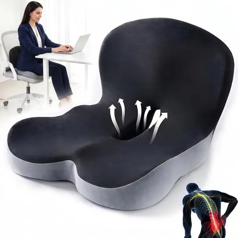 Memory cotton cushion, ergonomic buttock support cushion for office chairs, pressure relief cushion, anti slip cushion, skin friendly breathable mesh cover with extended zipper, easy to disassemble and wash, suitable for office chairs and truck seats