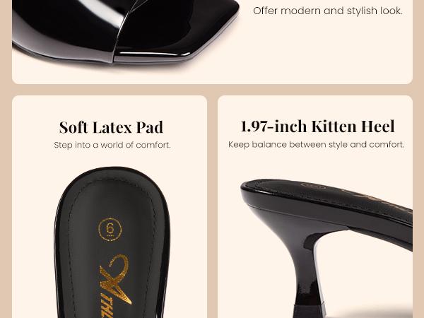 Athlefit Kitten Heels for Women Heeled Sandals Square Open Toe Low Heels 2 Inch Comfortable Slip On Slides