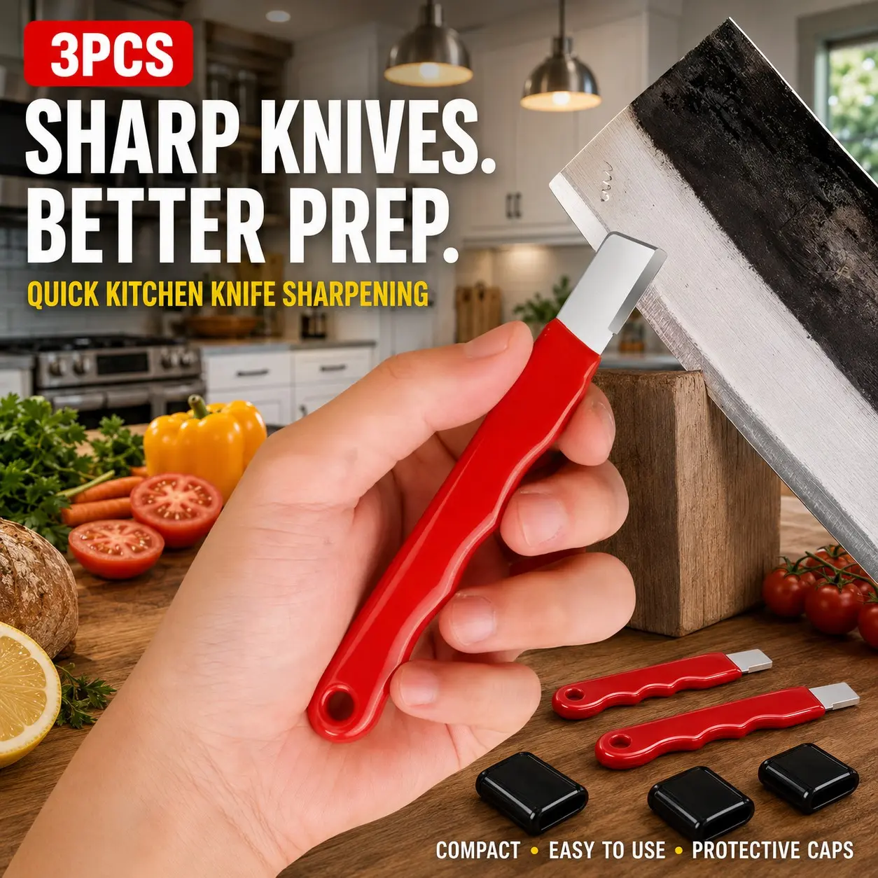 3-Pack Portable Garden Tool Blade Sharpeners, Tungsten Alloy Handheld Sharpening Tools, Protective Caps for Pruners, Hedge Shears, Scissors, Loppers, Home