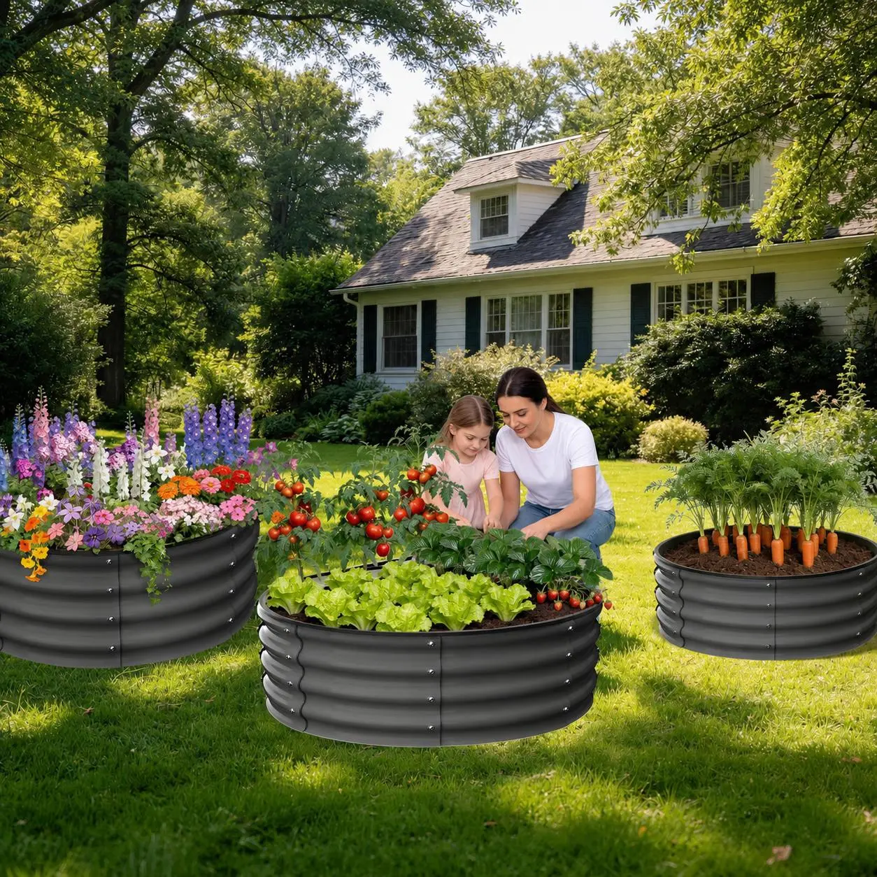 GARVEE 2 Set Raised Garden Bed Planters - Raised Garden Box for Vegetables, Herbs & Flowers, Round Bed Option, Easy Assembly, Good Drainage & Soil Aeration, 3 Colors Available, for Backyard or Balcony