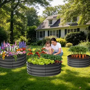 GARVEE 2 Set Raised Garden Bed Planters - Raised Garden Box for Vegetables, Herbs & Flowers, Round Bed Option, Easy Assembly, Good Drainage & Soil Aeration, 3 Colors Available, for Backyard or Balcony