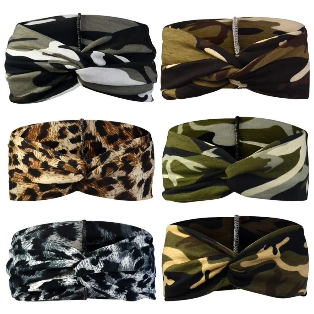 Women's 3/6-Pack Accessory Kit Headbands, Leopard-Cow-Camo Patterned Wide Stretchy Soft Non-Slip Turban Bandana Wraps for Sports, Daily Makeup, Accessories For Women, Headbands For Women