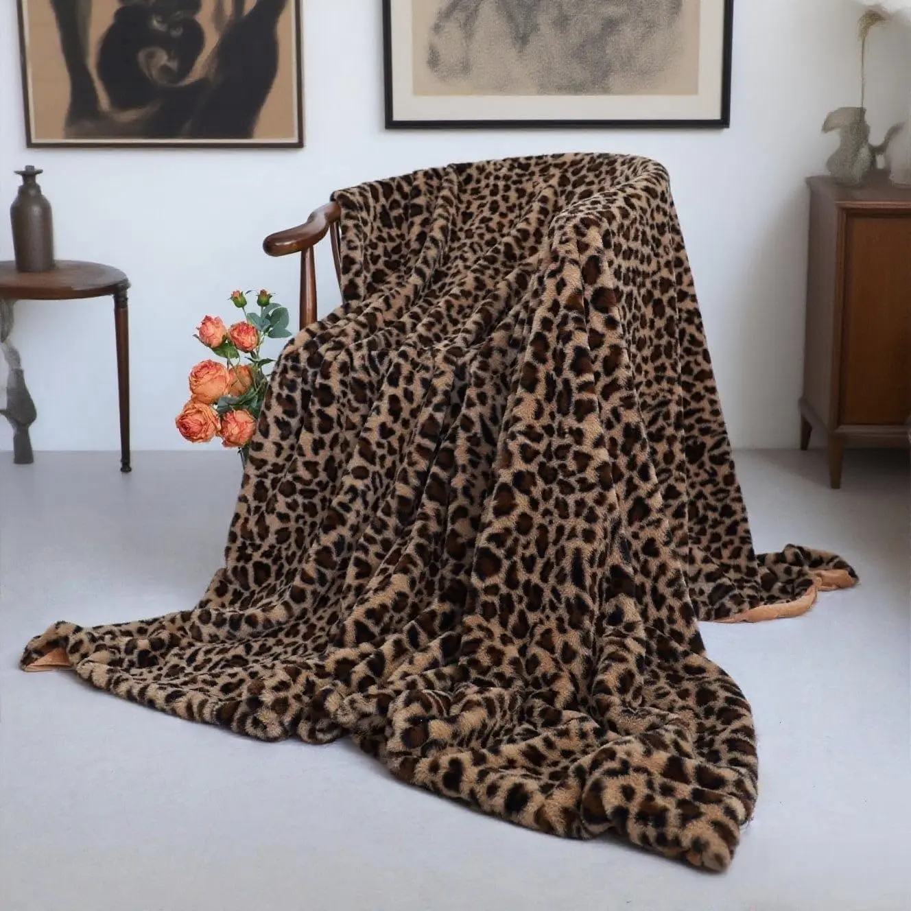 Velboa Leopard Soft Blanket - Gentle, Warm Faux Fur Thick Bedding Throw, Home Room Decor Gift, Brown Sofa Cover (51x63 in)