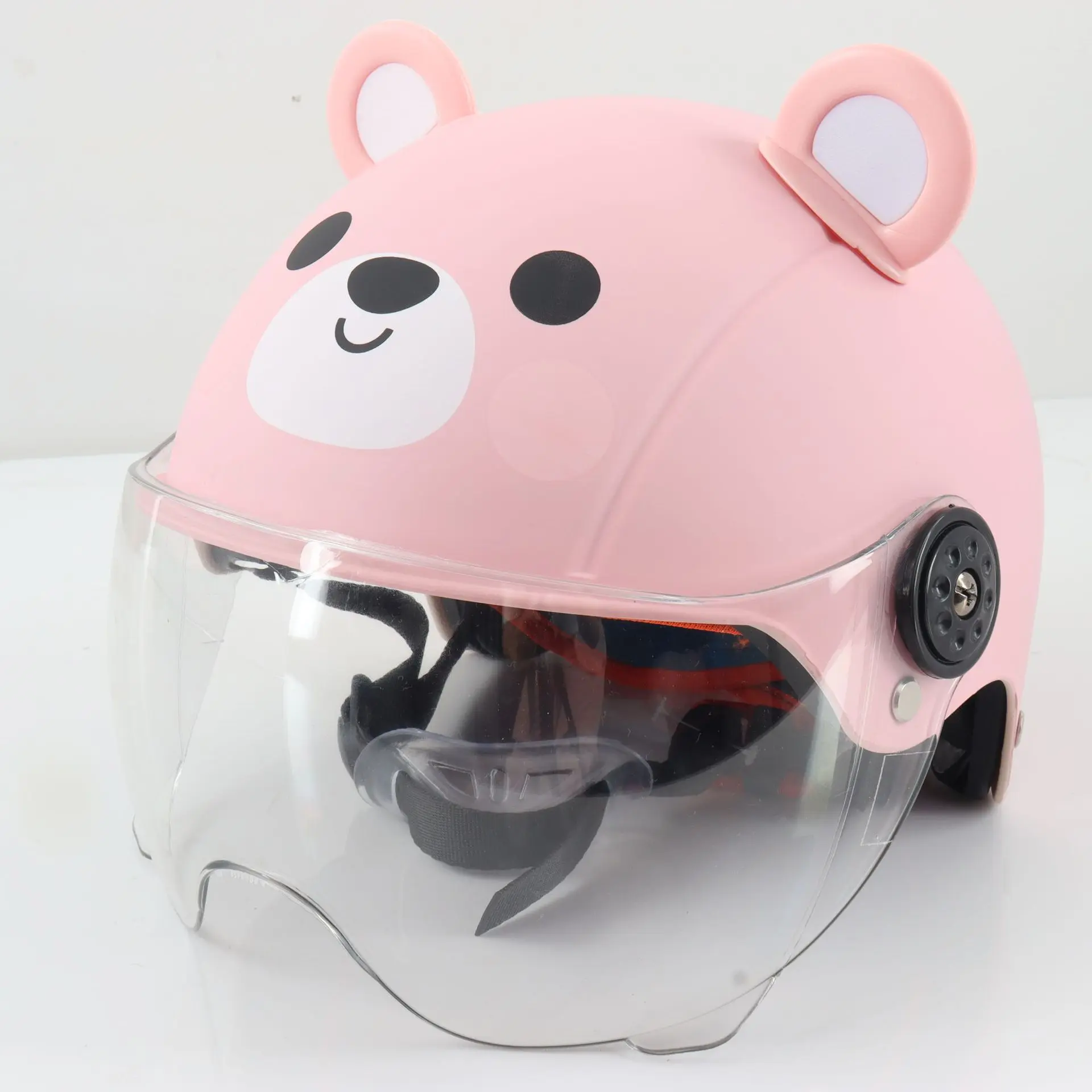 Kids' Cute Bear Cartoon Half Helmet - Lightweight Adjustable Headgear with Strap, Inner Padding, Solid Safety Protection, Commuting Electric Bike Riding Safety Gear