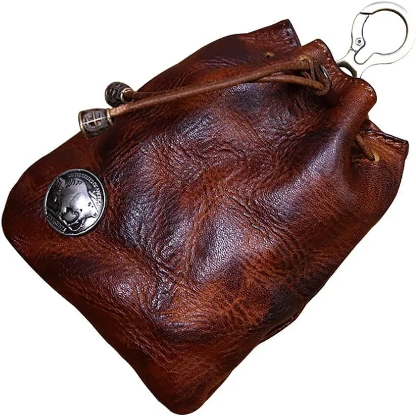 1 count Leather Mini Medieval Pouch ,  Organizer, Change Holder, Leather Drawstring Pouch for Men & Women