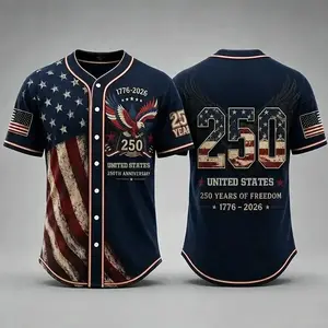 2026 New American 250th Anniversary Commemorative 3D Printed Baseball Jersey Summer Short Sleeve Sports Shirt Men's Top Oversized T-Shirt