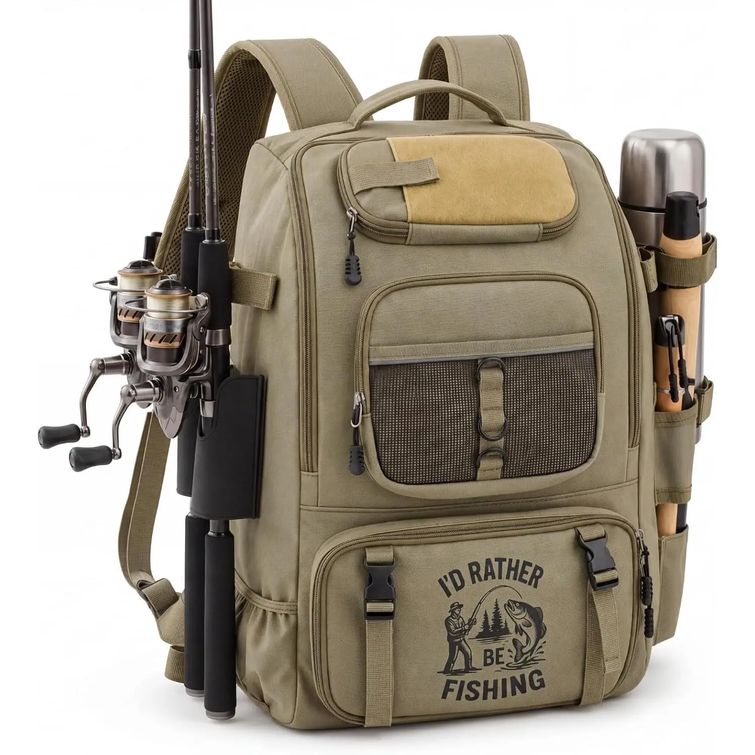 Fishing Tackle Backpack with Rod Holders,  for Fishermen Fishing Lovers, 40l Water Resistant Tackle Storage Bag with Adjustable Compartments, Large Capacity