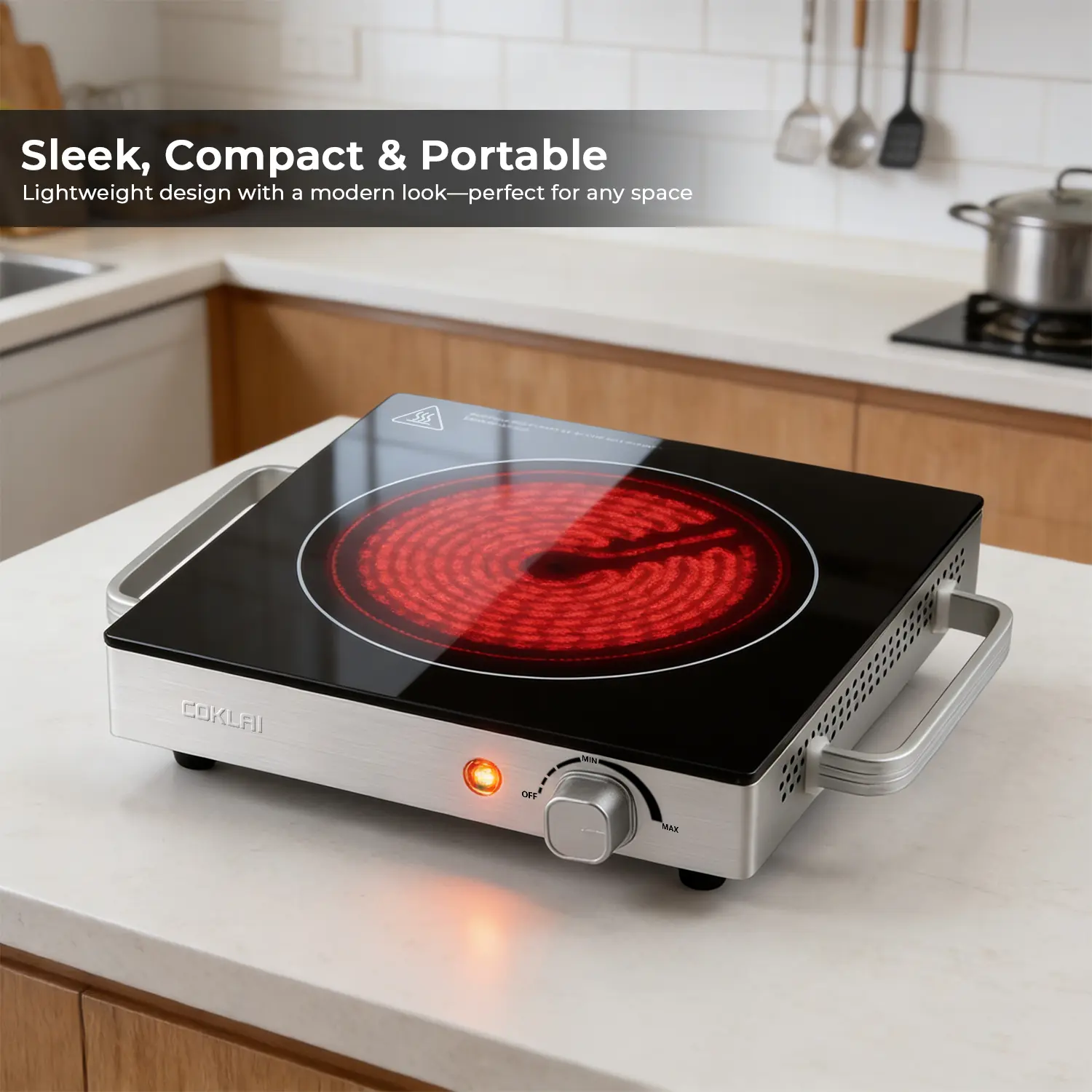 COKLAI Compact Portable Electric Cooking Stove - Single Stainless Steel Ceramic Glass Hot Plate, Top Touch Operation, Temperature Control, Easy-Clean Plate for Kitchens/Camps, Dorms Countertop Burner, Single Burner