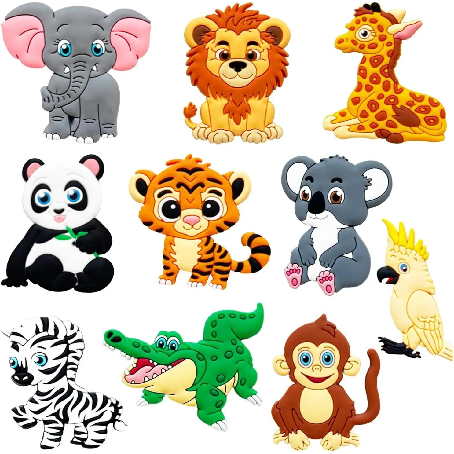 Large Cute Silicone Wild Animal Fridge Magnet Set, Full-Back Magnetic Kitchen Decor Pack, Soft Rubber Toddler Toy