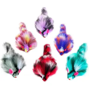 6 count 3.1" Long Haired Furry Mice with Rattle Gradient Color Small    Kitten Interactive