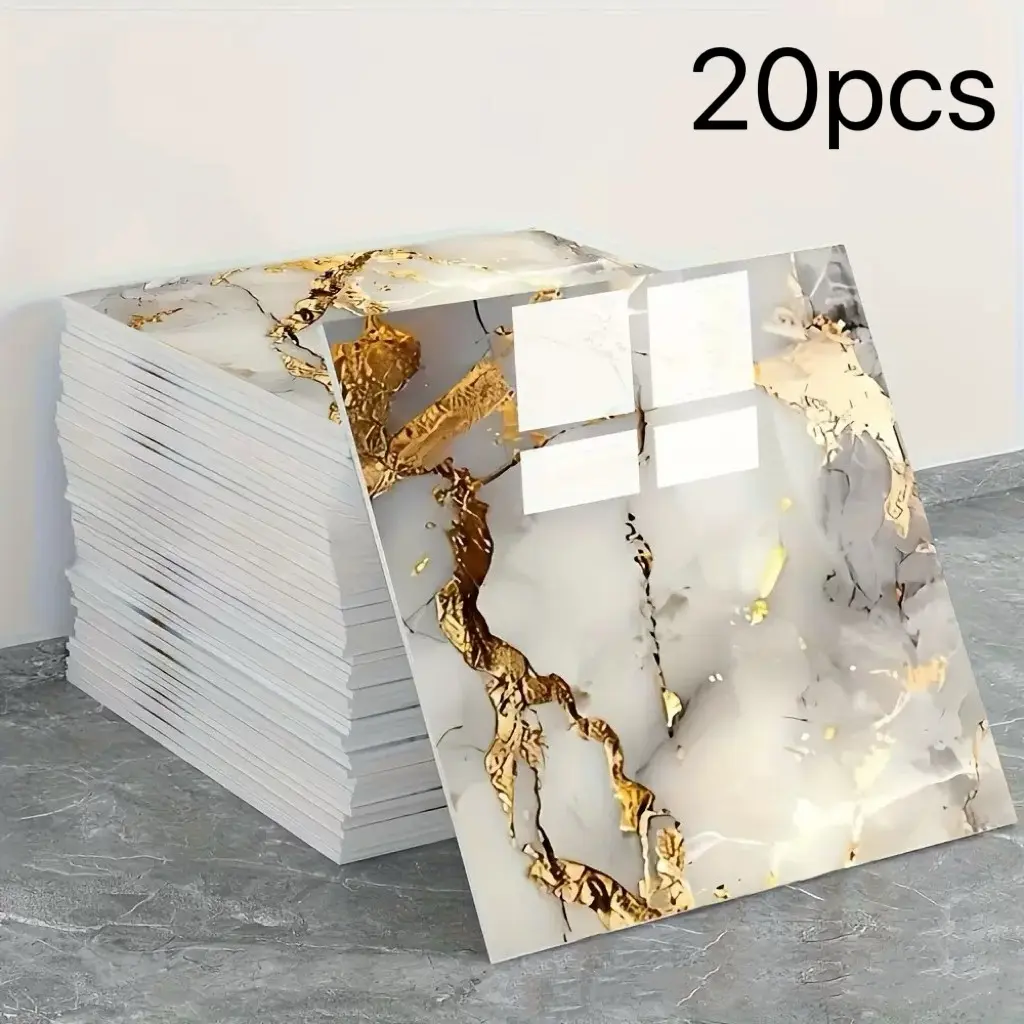 20-piece marble self-adhesive vinyl background tiles are easy to peel off and stick on. They are suitable for bathrooms, kitchens, living room TV backgrounds, and modern decorations with easy-to-clean surfaces.