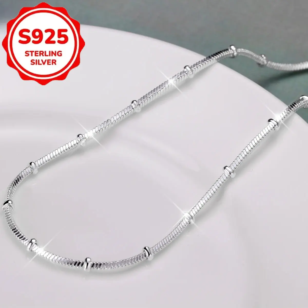 Minimalist S925 Sterling Silver Link Chains Necklace for Women, Adjustable Dainty Chain with Beading, Anti-Tarnish