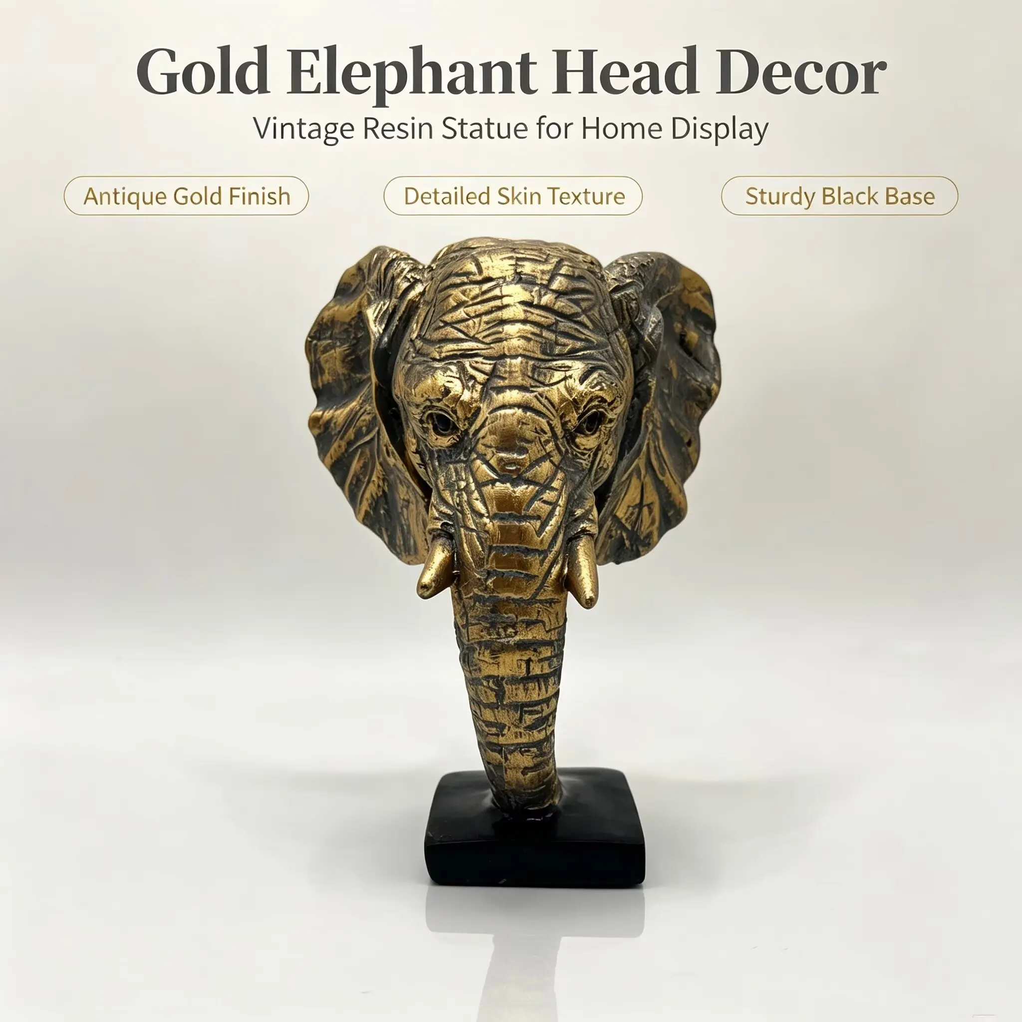 Vintage Resin Elephant Head Sculpture Set, Half-Body Elephant Statue, Desktop Animal Decor for Living Room & Office Shelf