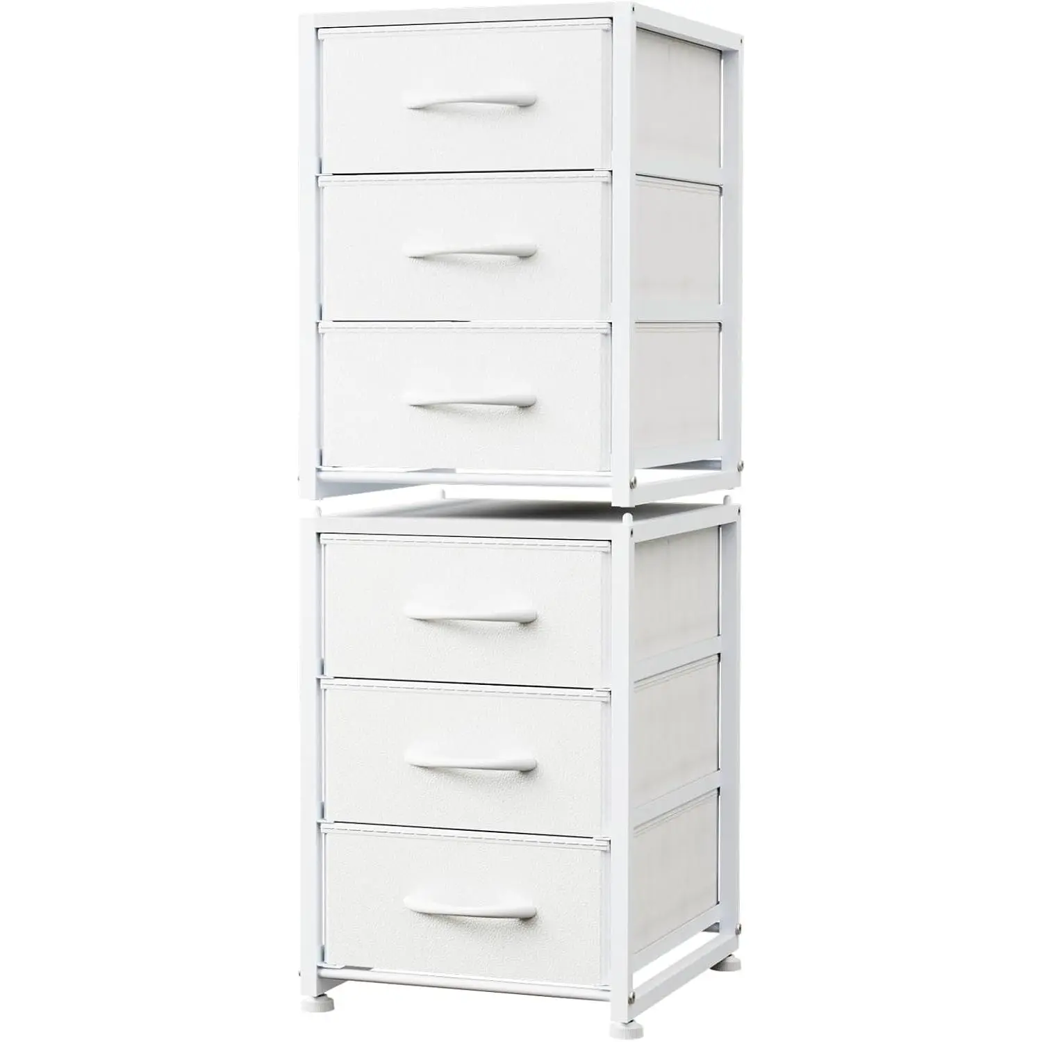 2-Pack Stackable 3-Tier Storage Drawers (6 Drawers ), Small Dresser for Closet, White Fabric Dresser with Wooden Top & Metal Frame, Freestanding Closet Organizer Tower for Bedroom, Living Room