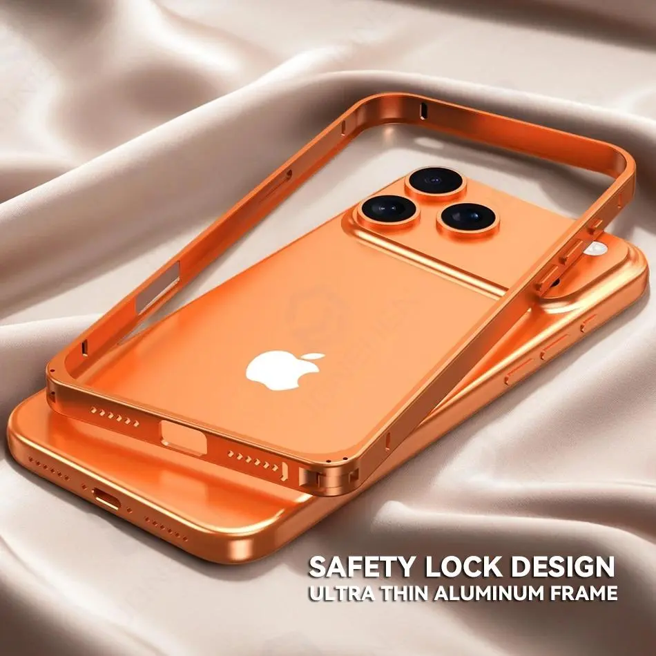 Light Aluminum Metal Bumper Case Orange For iPhone 13 14 Plus 15 16 17 18 Pro Max Air Ultra Thin Alloy Back Frame Accessories