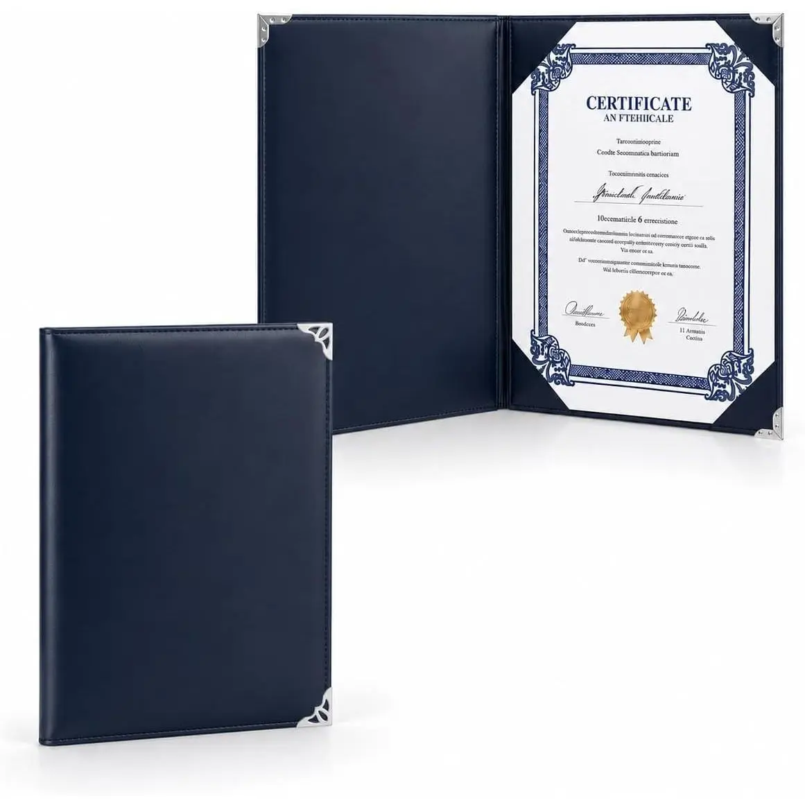 8.5x11 Size Navy Blue Faux Leather Certificate Holder - 1 Pack Padded Folder with Metal Corners, Diploma Cover for Graduation, Citizenship