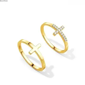 2pcs Cross Rings For Women Girls Dainty Trendy Stackable Ring Set Thin Cz Cross Finger Rings For Women Non Tarnish Simple Statement Rings Wedding Bands Jewelry Size 5-10 For Easter summerwins