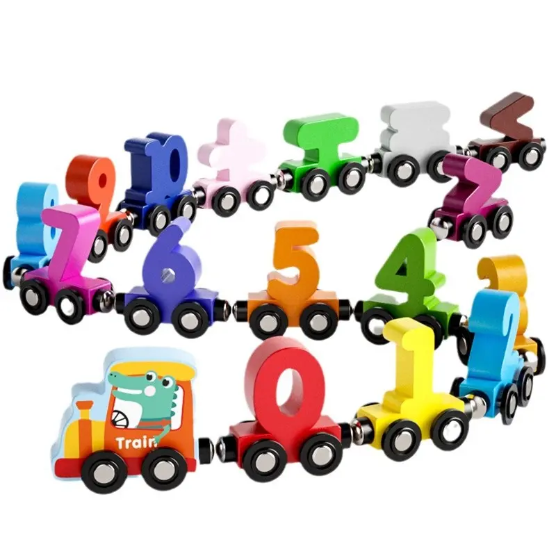 Magnetic Number Train Wooden Toddler Learning Toy - Montessori Math Teaching Aid with Safe Magnets for 1-3 Year Olds - Bright Collectible Figurine for Fine Motor Skills, Hand-Eye Coordination, Number Recognition, Counting Development, Birthdays