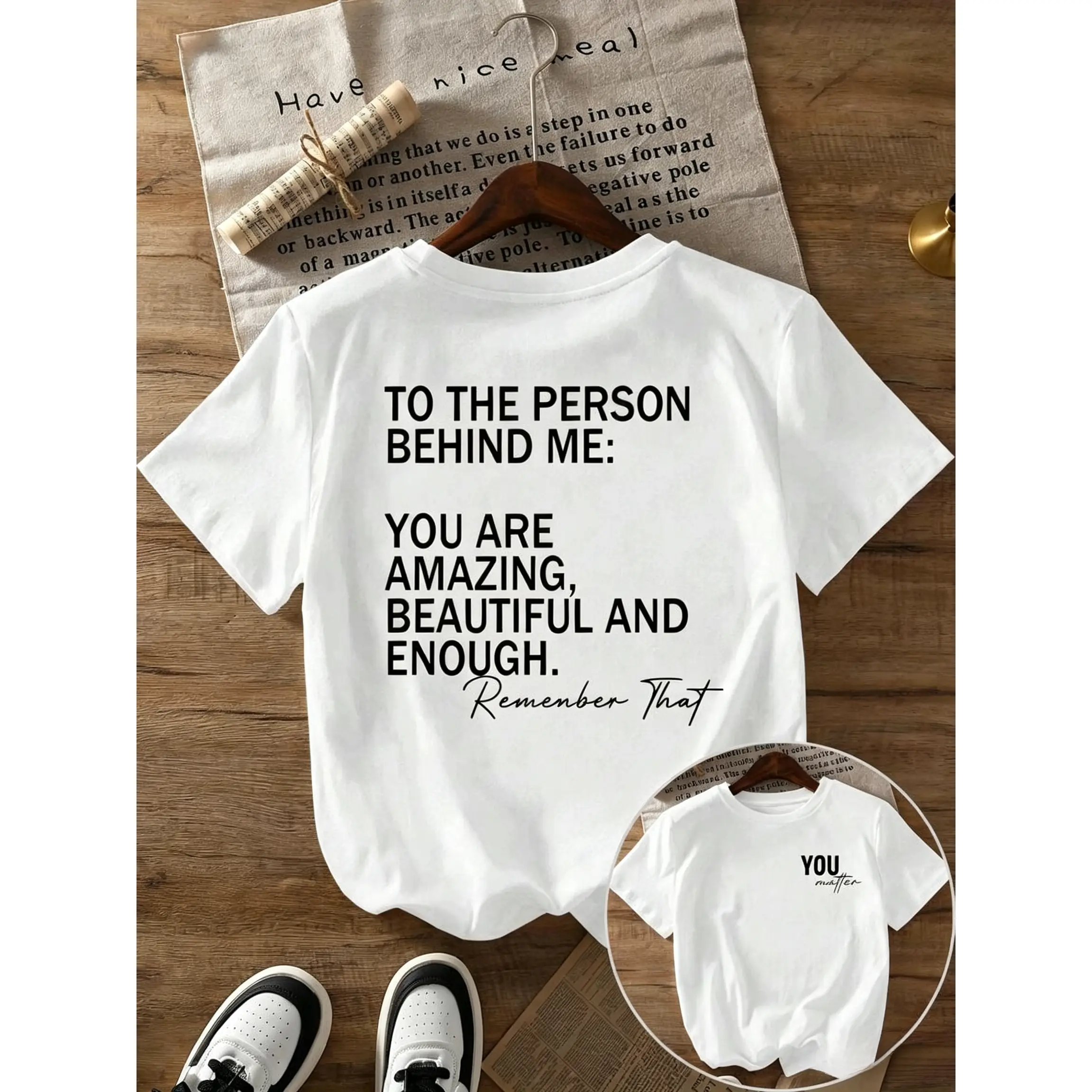Women's Oversized T-Shirt To The Person Behind Me Positive Letter Print Front Back Graphic Casual Inspirational Short Sleeve Aesthetic Top Amazing Slogan Letter Print Crew Neck Tee