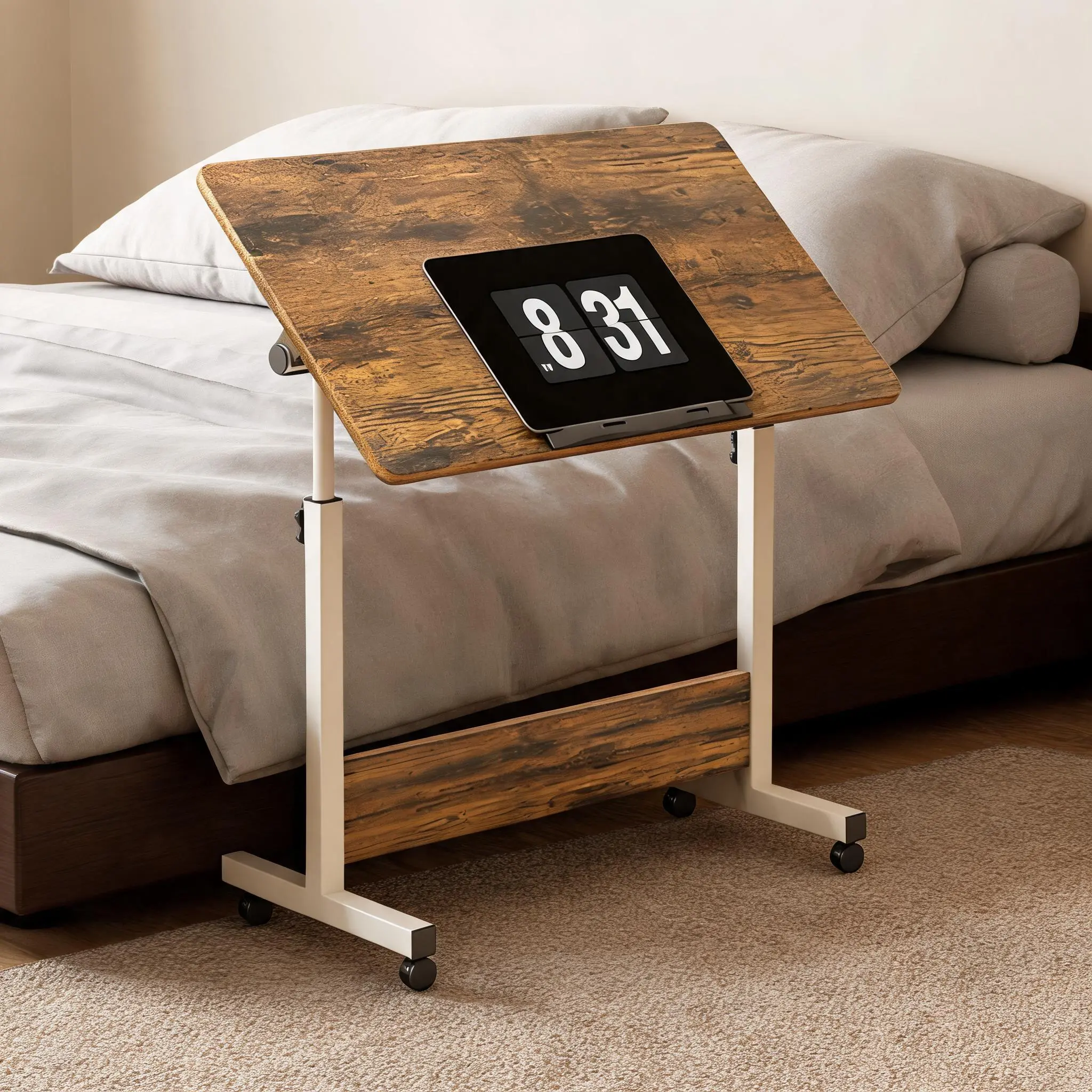Fall SaleGarvee Adjustable Height Standing Desk With Lockable Wheels, Mobile Collapsible Laptop Workstation, Ergonomic Rolling Computer Table Featuring Anti‑Slip Bar And Space‑Saving Design For Home Office Daily Remote Work And Study Activities