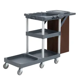 Heavy Duty Janitorial Cleaning Cart with Wheels – 3-Shelf Utility Housekeeping Trolley, Durable Vinyl Bag, Cover & Storage Compartments for Hotels, Schools, Hospitals, Offices – Black