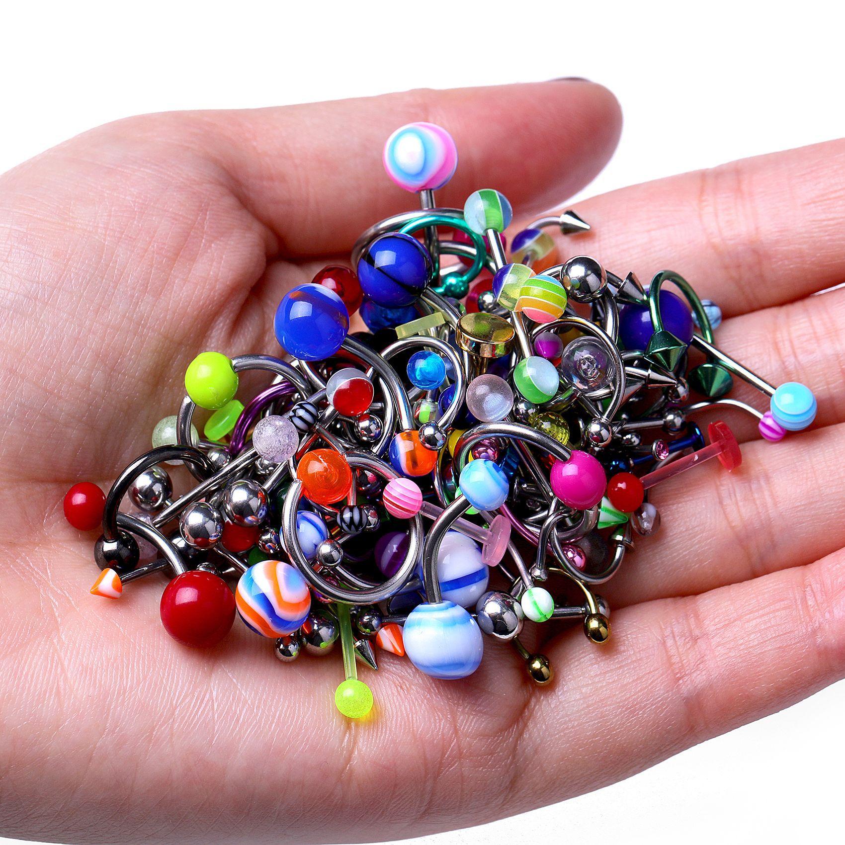 316L Stainless Steel Mixed Style Body Piercing Jewelry Set with Case, Colorful Nose Rings Tongue Rings Eyebrow Rings, Hypoallergenic Piercing Kit for Women Men