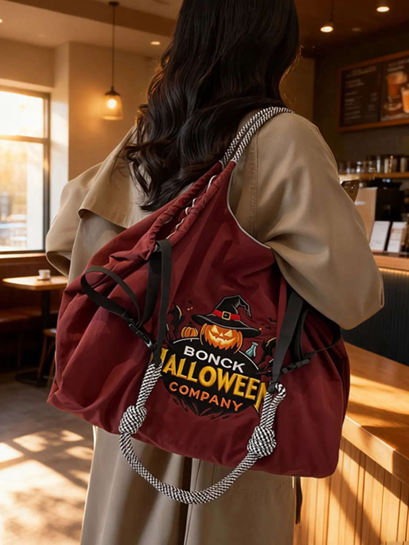 1pc Halloween Embroidery Large Capacity Tote Bag, Multi‑strap Shoulder Crossbody Bag, Casual Handbags for Festival Party, Shopping, Travel, Gym, Weekend Trip, Suitable for Ladies, Trend‑chasing Girls, Office Ladies, Spacious Casual Daily Handbag