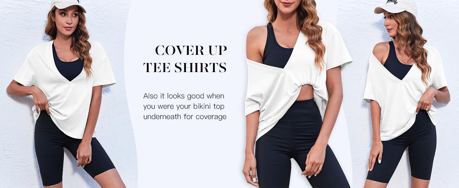 Womens Sexy Deep V Neck T Shirt Short Sleeve Tops Basic Tees Casual Loose Shirts