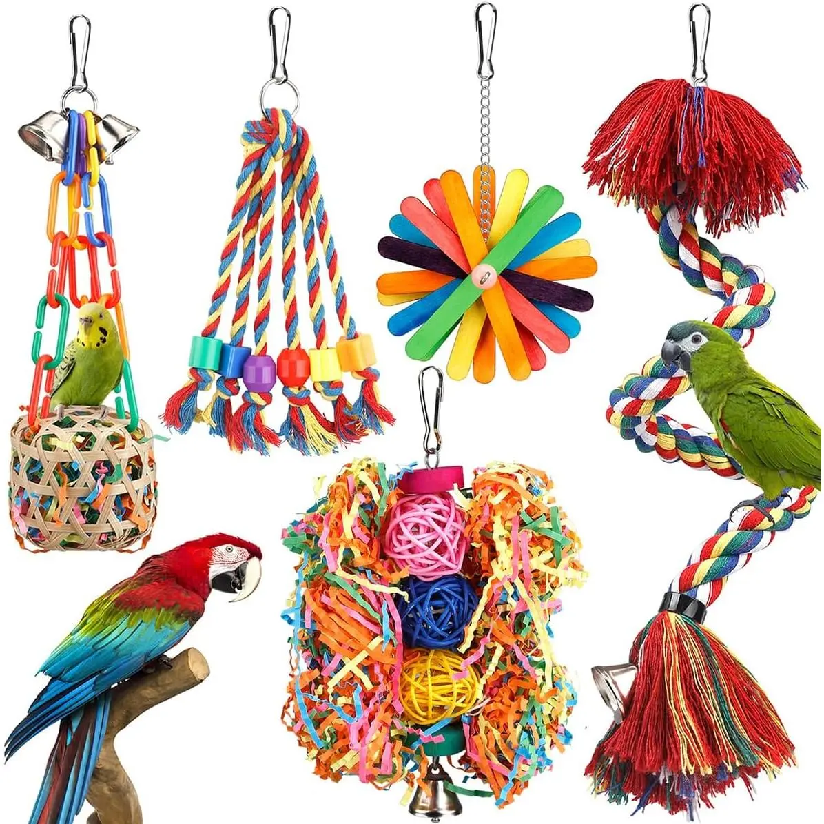 Bird Toys Rope Perch with  Colorful Bird Chewing Shredding  Toys Parrot Swing Climbing Standing  Toys Cage Accessories for Conure Cockatiel Budgies Lovebird