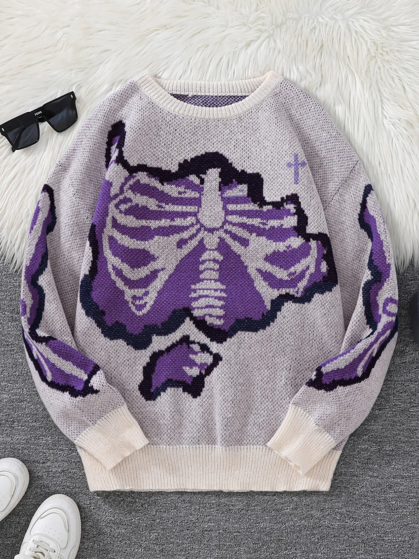 Men's Fall Winter Round Neck Butterfly Skeleton Streetwear Sweater, Unisex High-Quality Soft Pullover, Casual Fitted Clothing