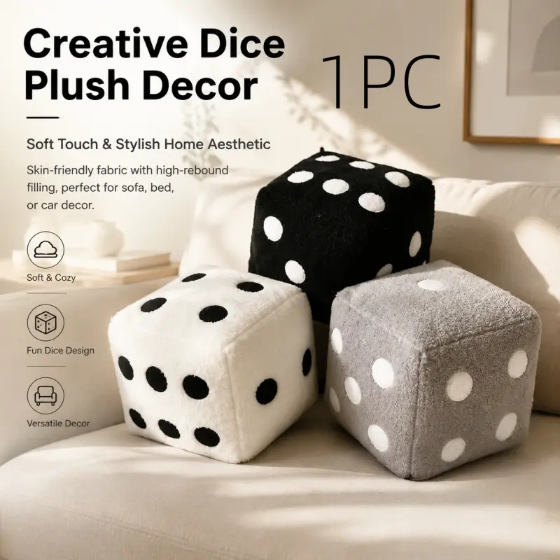 Creative Dice Plush Pillow, Soft Skin-Friendly Decorative Cube Cushion with Fun Dice Pattern for Sofa, Bed & Car Decor, Soft Cushions
