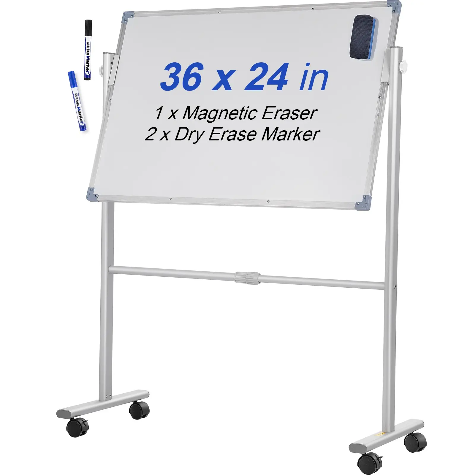 【DealsForYouDays】VEVOR Mobile Magnetic Whiteboard, 36x 24 Inch, Double Sided, 360 Degree Reversible Rolling Dry Erase Board, Height Adjustable with Aluminum Frame and Lockable Swivel Wheels, for Office School Home