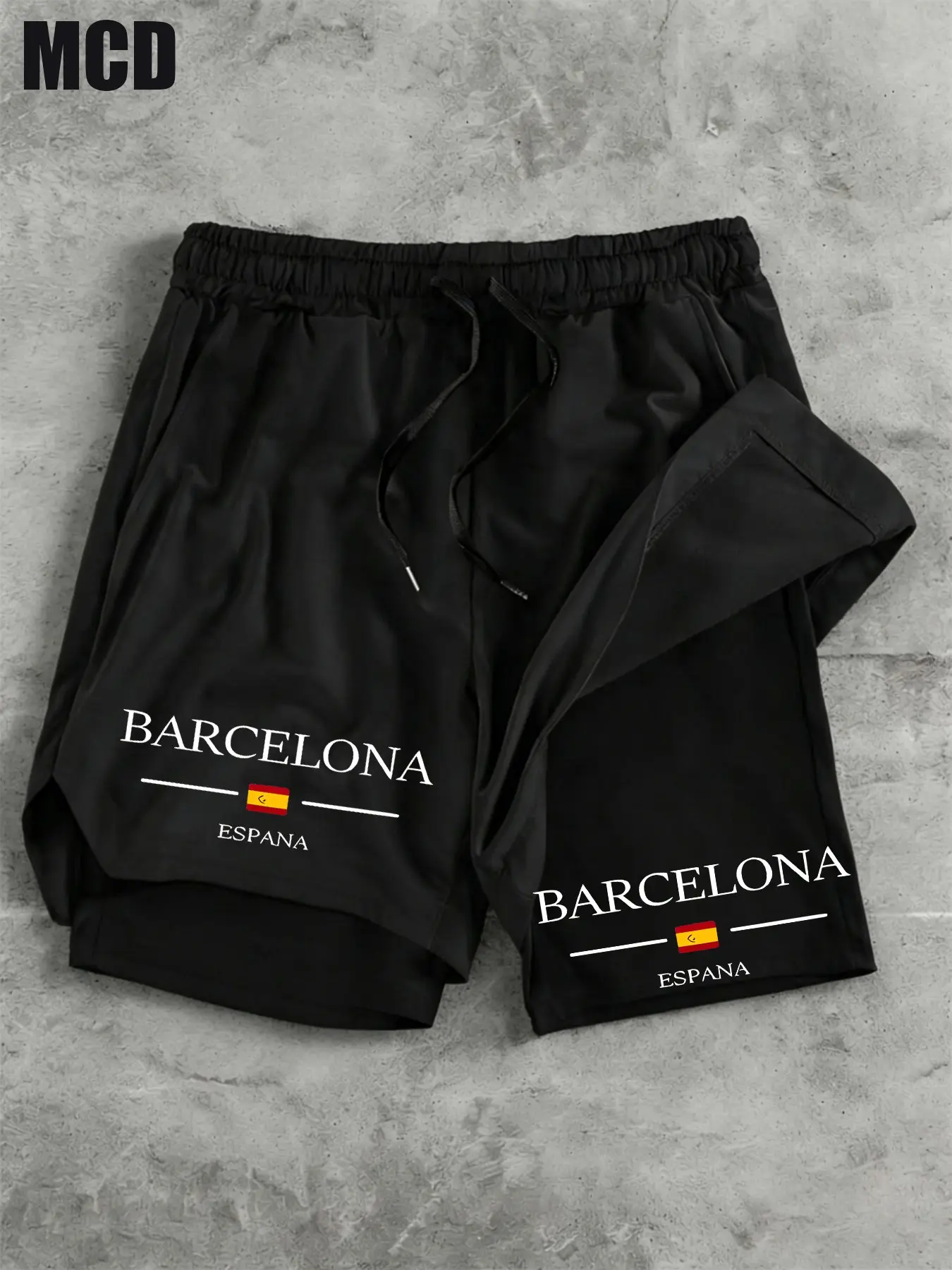 Mcd Barcelona Espana Spain Flag 2-In-1 Liner Shorts, Unisex Quick Dry Drawstring Athletic Shorts, Casual Gym Beach Wear, Athleisure Gym Shorts, Drawstring Sports Shorts