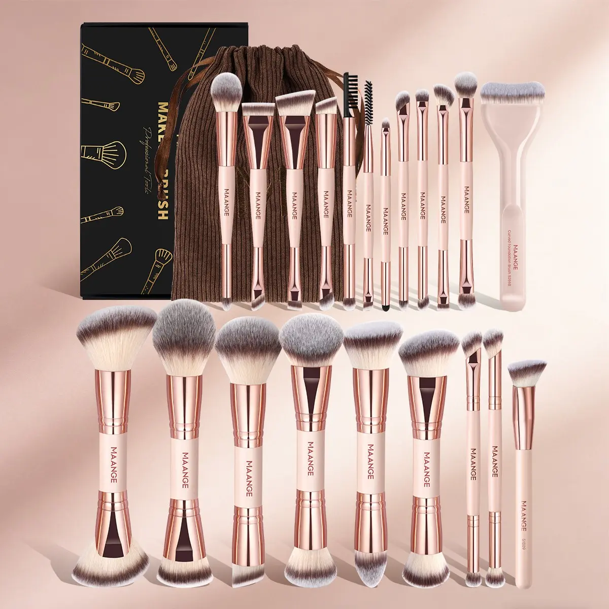 Maange 21-Piece Professional Makeup Brush Set with Storage Bag, Brush Combo, Face Makeup Brushes, Foundation Brush, Blush Brush, Eyeshadow Brush, Mascara Brush, Ideal for Beginners